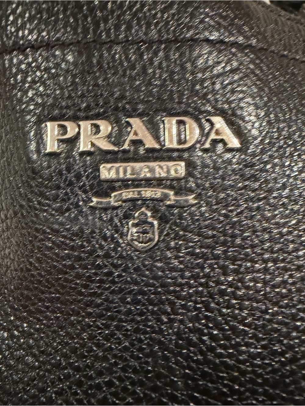 PRADA Black Pebbled Leather Shoulder Bag with Silver Hardware - Picture 5 of 15